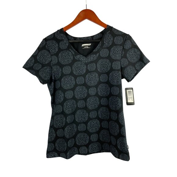 Jockey Womens Sport T-Shirt Medium V-Neck Deep Black Print 92% Cotton 8% Spandex - Picture 1 of 7